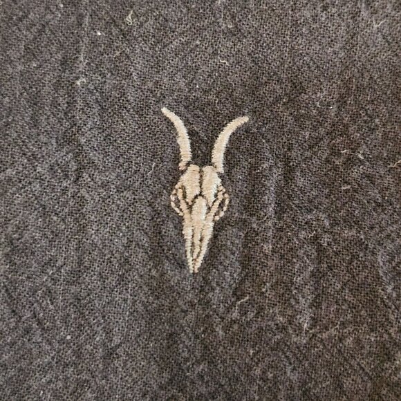 Allsaints Mens Black Mattole Ramskull Camp Shirt XL Relaxed Fit Short Sleeve - Picture 6 of 12